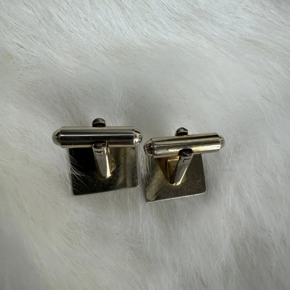 Vintage Gold Tone Rectangle Cuff Links Etched